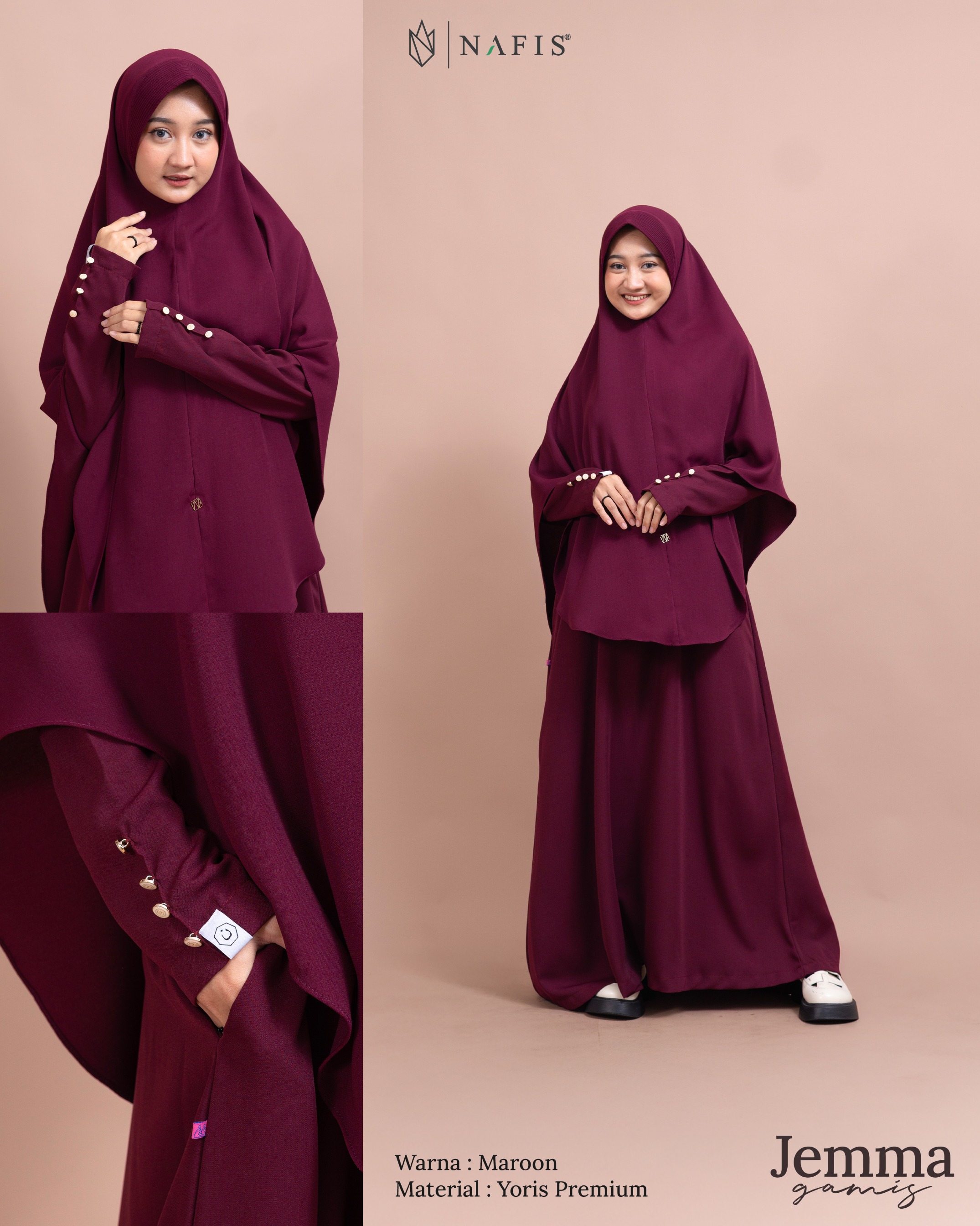 NAFIS JEMMA ABAYA MATERIAL YORIS PREMIUM & JET BLACK-Adem, Nyaman, Fashionable