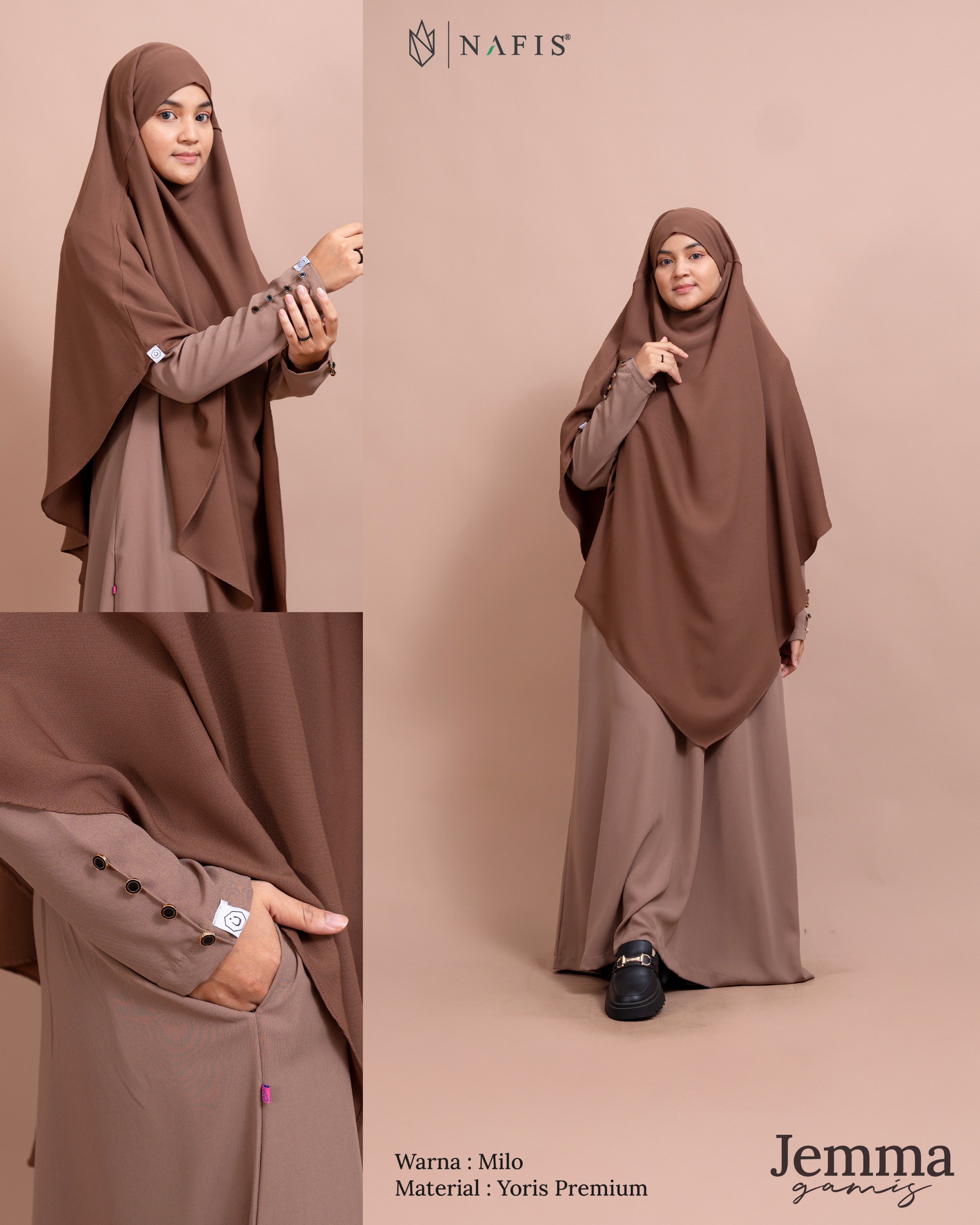 NAFIS JEMMA ABAYA MATERIAL YORIS PREMIUM & JET BLACK-Adem, Nyaman, Fashionable