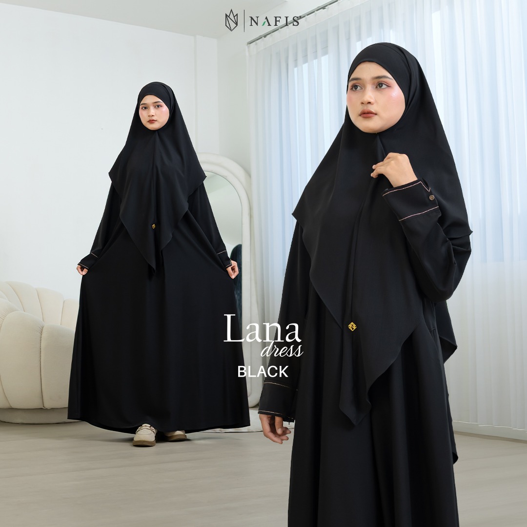 NAFIS LANA ABAYA SMOKE BLACK (JLB TERPISAH) MATERIAL MARBELLA SILK ANTI UV -Nyaman, Flowy, Perlindungan UV