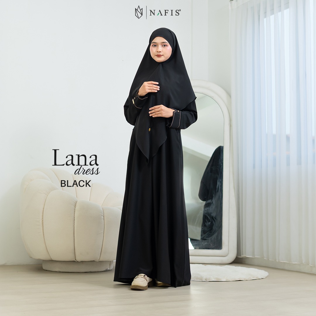 NAFIS LANA ABAYA SMOKE BLACK (JLB TERPISAH) MATERIAL MARBELLA SILK ANTI UV -Nyaman, Flowy, Perlindungan UV