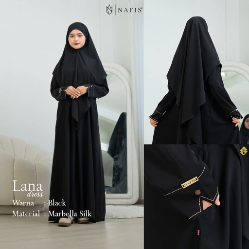 NAFIS LANA ABAYA SMOKE BLACK (JLB TERPISAH) MATERIAL MARBELLA SILK ANTI UV -Nyaman, Flowy, Perlindungan UV
