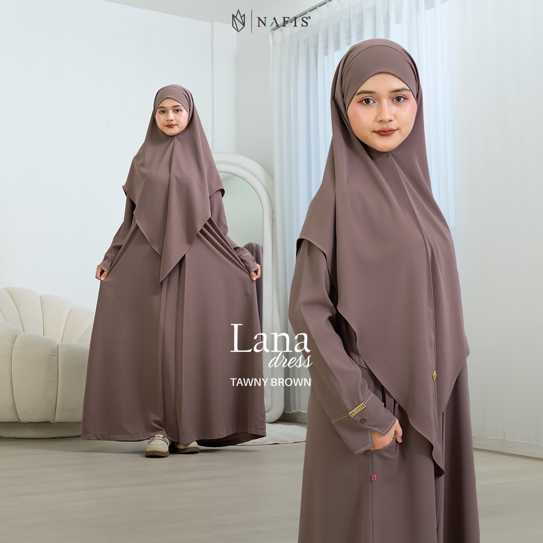 NAFIS LANA ABAYA SMOKE TAWNY BROWN (JLB TERPISAH) MATERIAL MARBELLA SILK ANTI UV -Nyaman, Flowy, Perlindungan UV