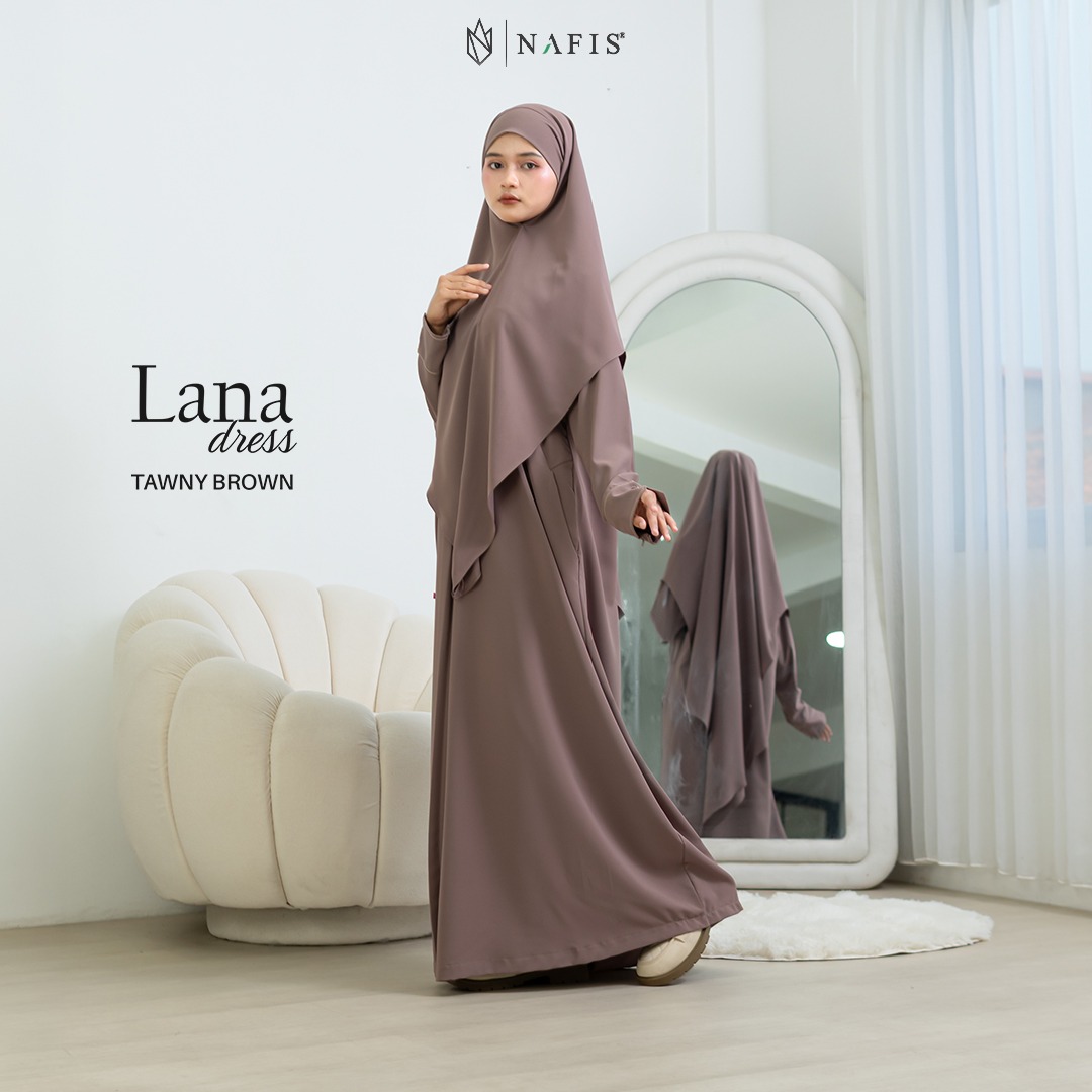 NAFIS LANA ABAYA SMOKE TAWNY BROWN (JLB TERPISAH) MATERIAL MARBELLA SILK ANTI UV -Nyaman, Flowy, Perlindungan UV