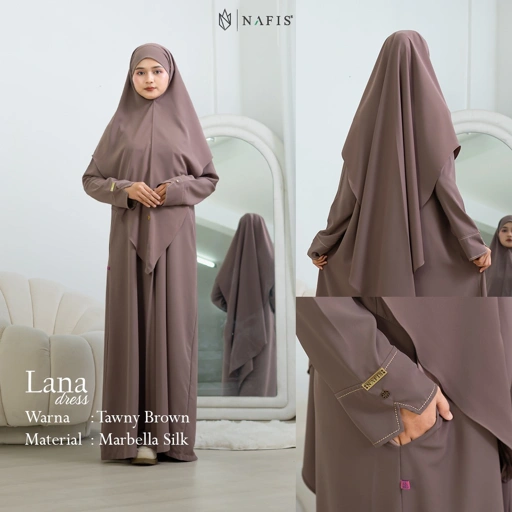 NAFIS LANA ABAYA SMOKE TAWNY BROWN (JLB TERPISAH) MATERIAL MARBELLA SILK ANTI UV -Nyaman, Flowy, Perlindungan UV