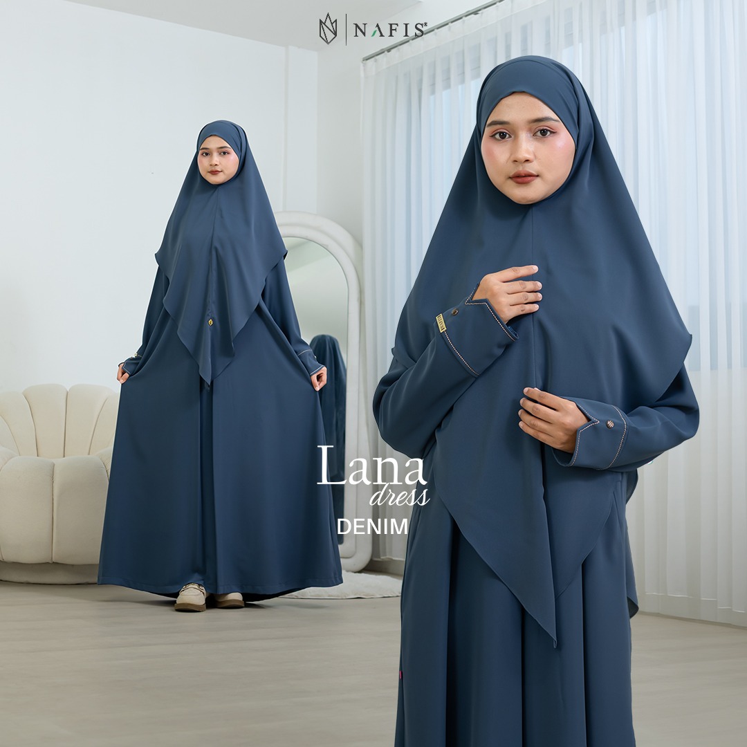 NAFIS LANA ABAYA SMOKE DENIM (JLB TERPISAH) MATERIAL MARBELLA SILK ANTI UV -Nyaman, Flowy, Perlindungan UV