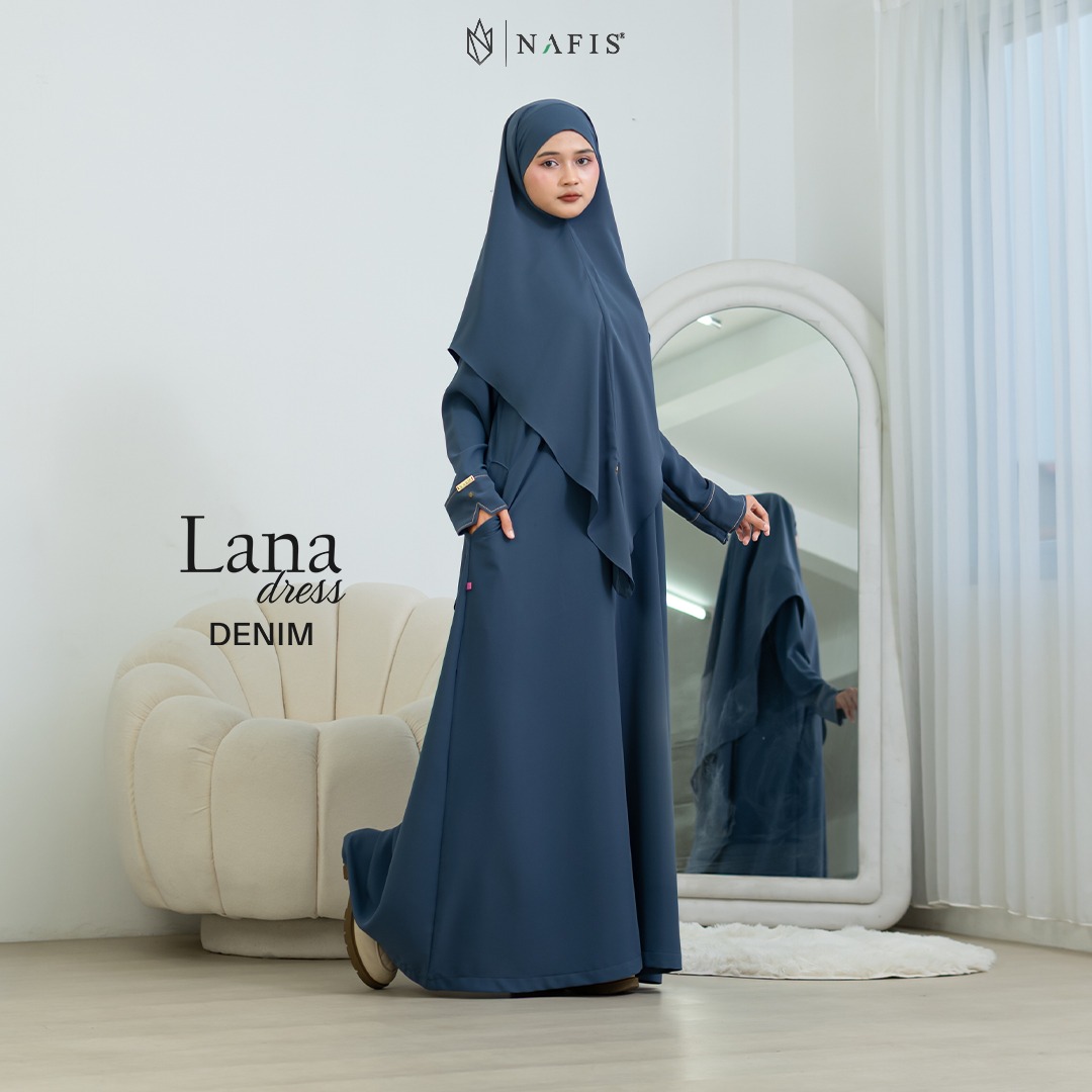 NAFIS LANA ABAYA SMOKE DENIM (JLB TERPISAH) MATERIAL MARBELLA SILK ANTI UV -Nyaman, Flowy, Perlindungan UV
