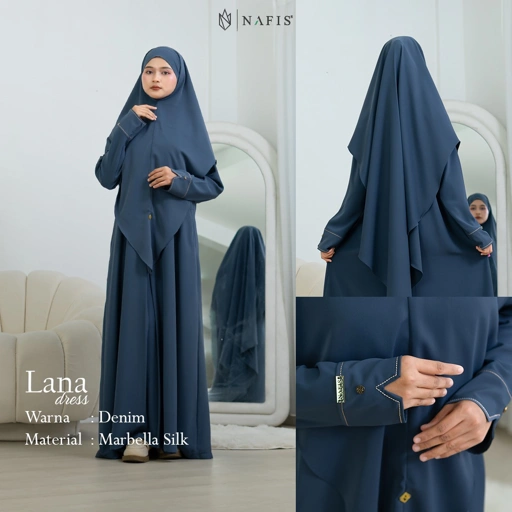 NAFIS LANA ABAYA SMOKE DENIM (JLB TERPISAH) MATERIAL MARBELLA SILK ANTI UV -Nyaman, Flowy, Perlindungan UV