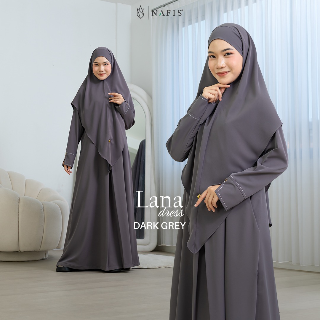 NAFIS LANA ABAYA SMOKE DARK GREY (JLB TERPISAH) MATERIAL MARBELLA SILK ANTI UV -Nyaman, Flowy, Perlindungan UV