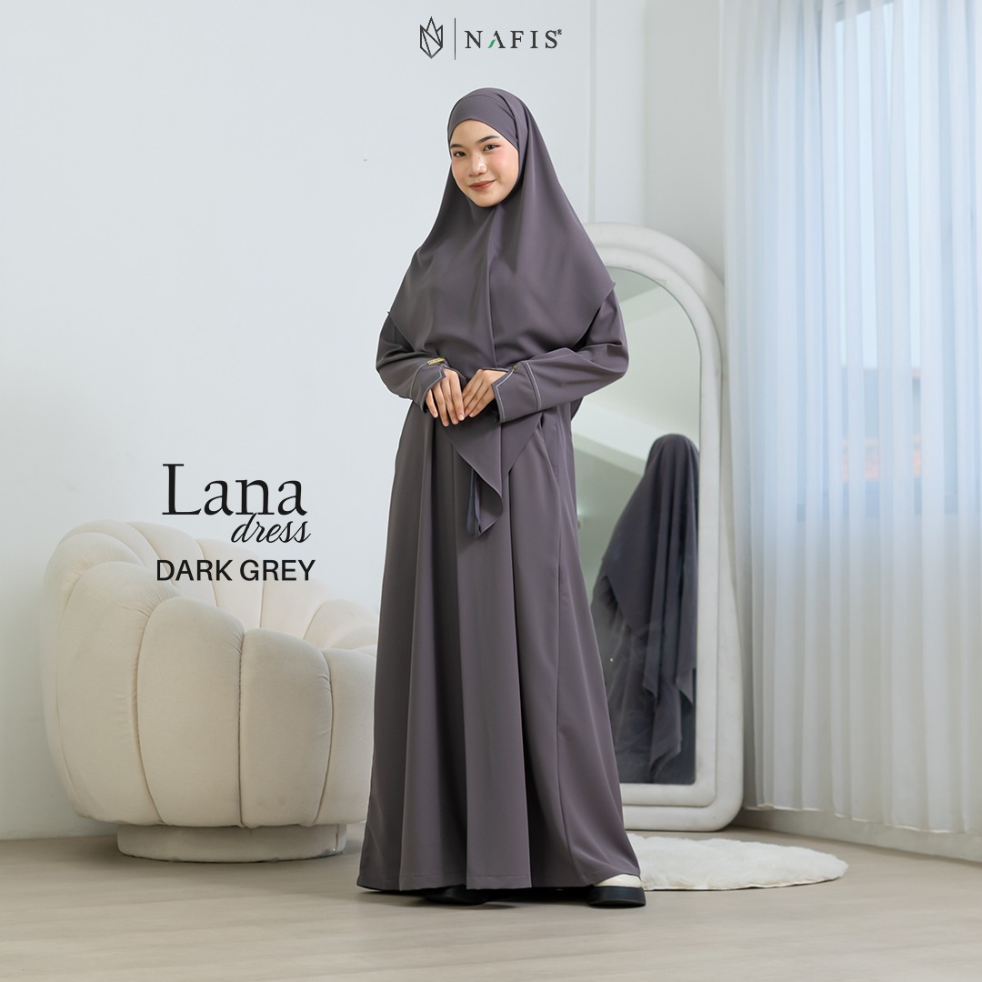 NAFIS LANA ABAYA SMOKE DARK GREY (JLB TERPISAH) MATERIAL MARBELLA SILK ANTI UV -Nyaman, Flowy, Perlindungan UV