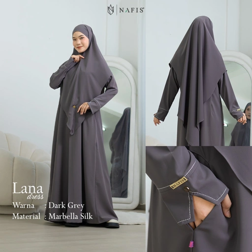 NAFIS LANA ABAYA SMOKE DARK GREY (JLB TERPISAH) MATERIAL MARBELLA SILK ANTI UV -Nyaman, Flowy, Perlindungan UV