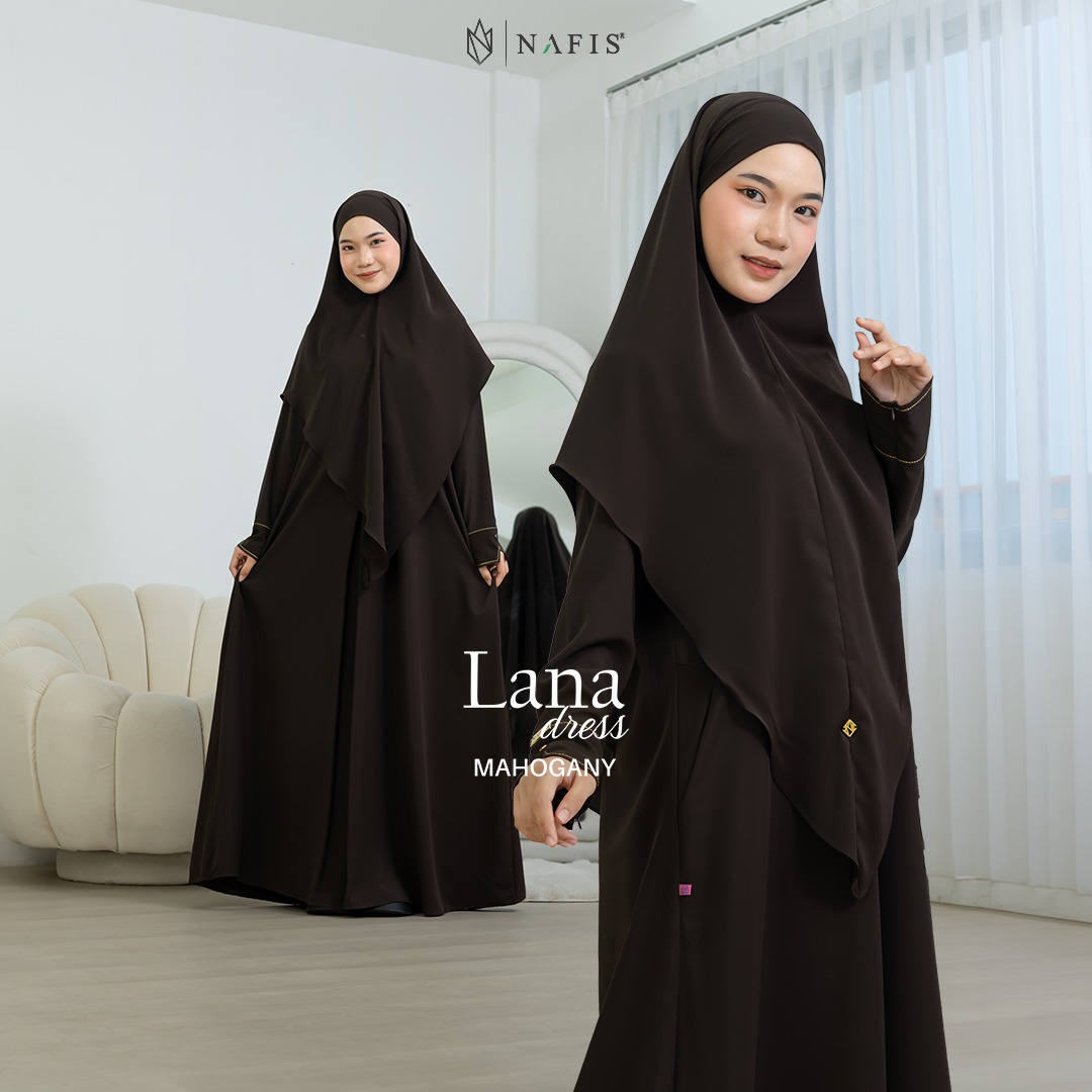NAFIS LANA ABAYA SMOKE MAHOGANY (JLB TERPISAH) MATERIAL MARBELLA SILK ANTI UV -Nyaman, Flowy, Perlindungan UV