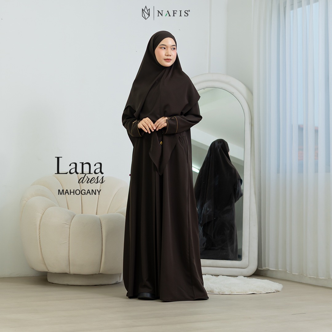 NAFIS LANA ABAYA SMOKE MAHOGANY (JLB TERPISAH) MATERIAL MARBELLA SILK ANTI UV -Nyaman, Flowy, Perlindungan UV