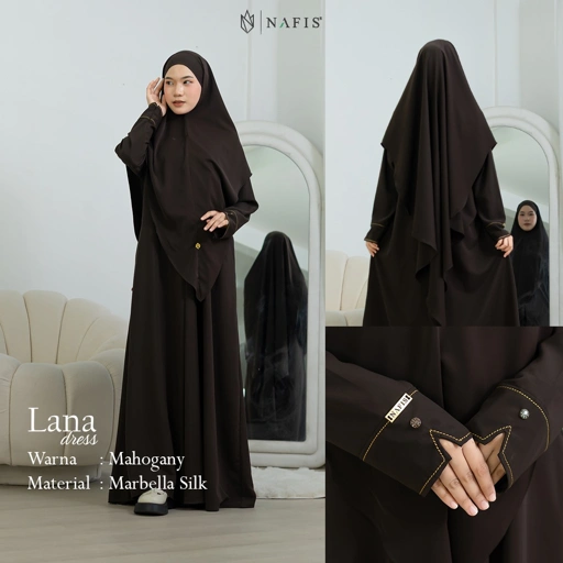 NAFIS LANA ABAYA SMOKE MAHOGANY (JLB TERPISAH) MATERIAL MARBELLA SILK ANTI UV -Nyaman, Flowy, Perlindungan UV