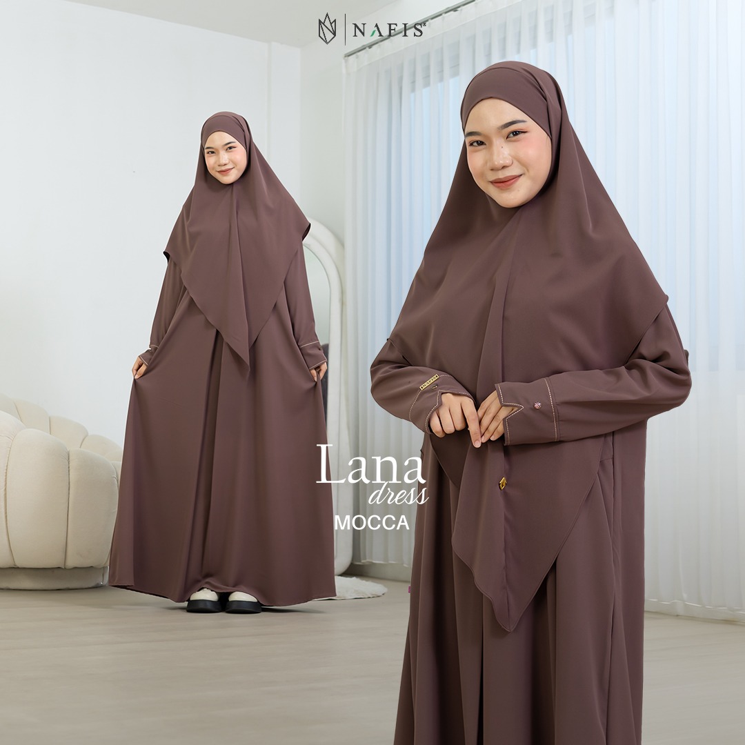 NAFIS LANA ABAYA SMOKE MOCCA (JLB TERPISAH) MATERIAL MARBELLA SILK ANTI UV -Nyaman, Flowy, Perlindungan UV