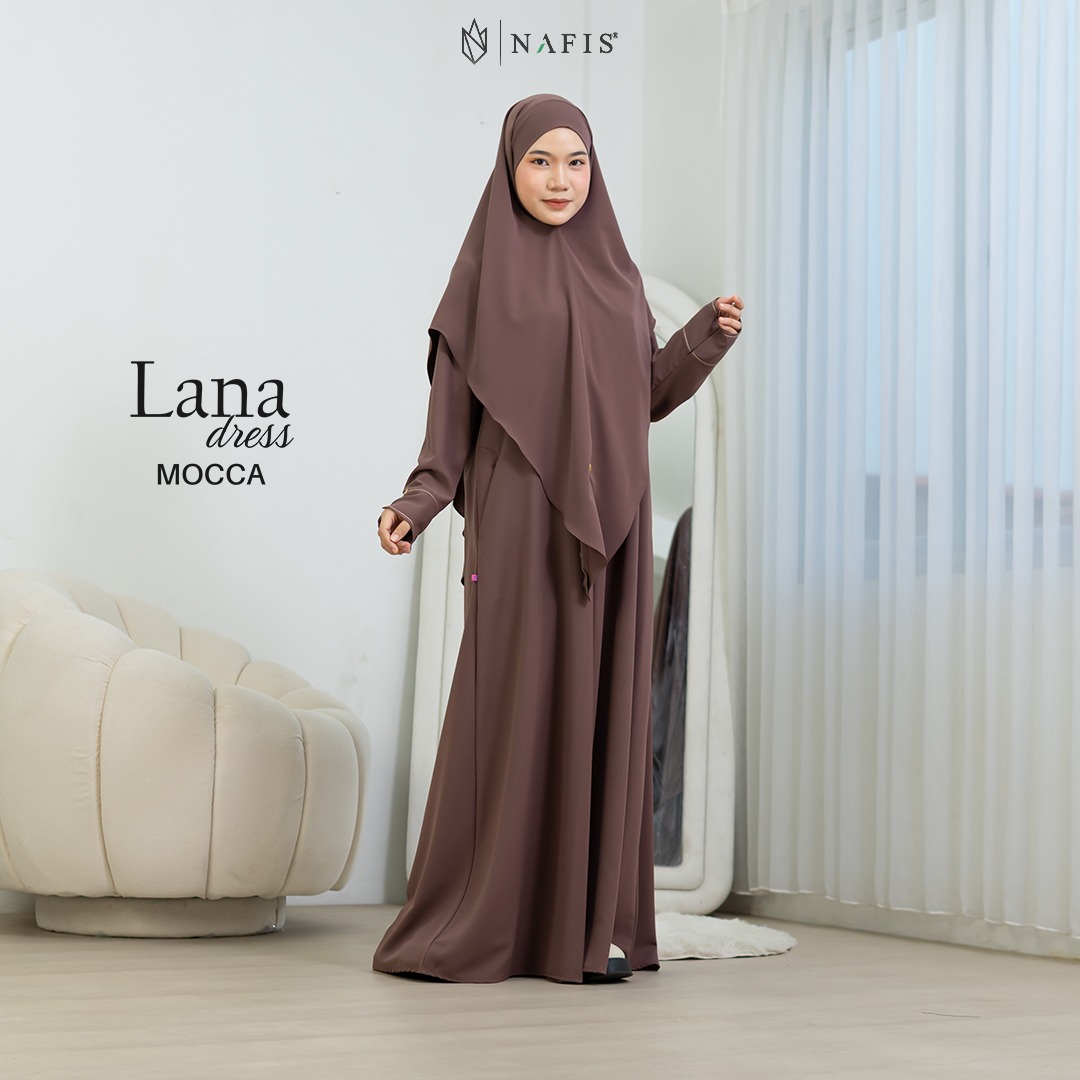 NAFIS LANA ABAYA SMOKE MOCCA (JLB TERPISAH) MATERIAL MARBELLA SILK ANTI UV -Nyaman, Flowy, Perlindungan UV
