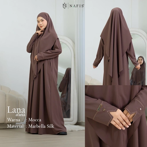 NAFIS LANA ABAYA SMOKE MOCCA (JLB TERPISAH) MATERIAL MARBELLA SILK ANTI UV -Nyaman, Flowy, Perlindungan UV