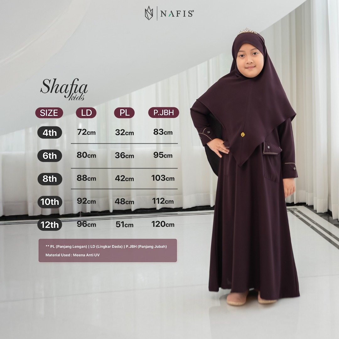 NAFIS SARIMBIT QALBIYA SERIES SHAFIA DRESS KIDS MATEREIAL PREMIUM MINNA ANTI UV SUDAH SATU DENGAN JLB