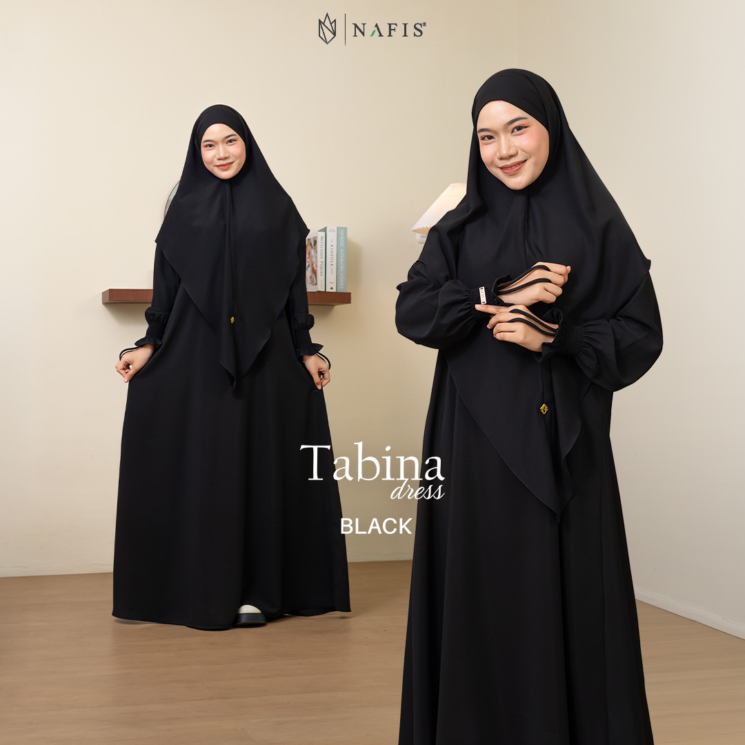 NAFIS TABINA SET DRESS BLACK MATERIAL MARBELLA SILK ANTI UV -Nyaman, Flowy, Perlindungan UV