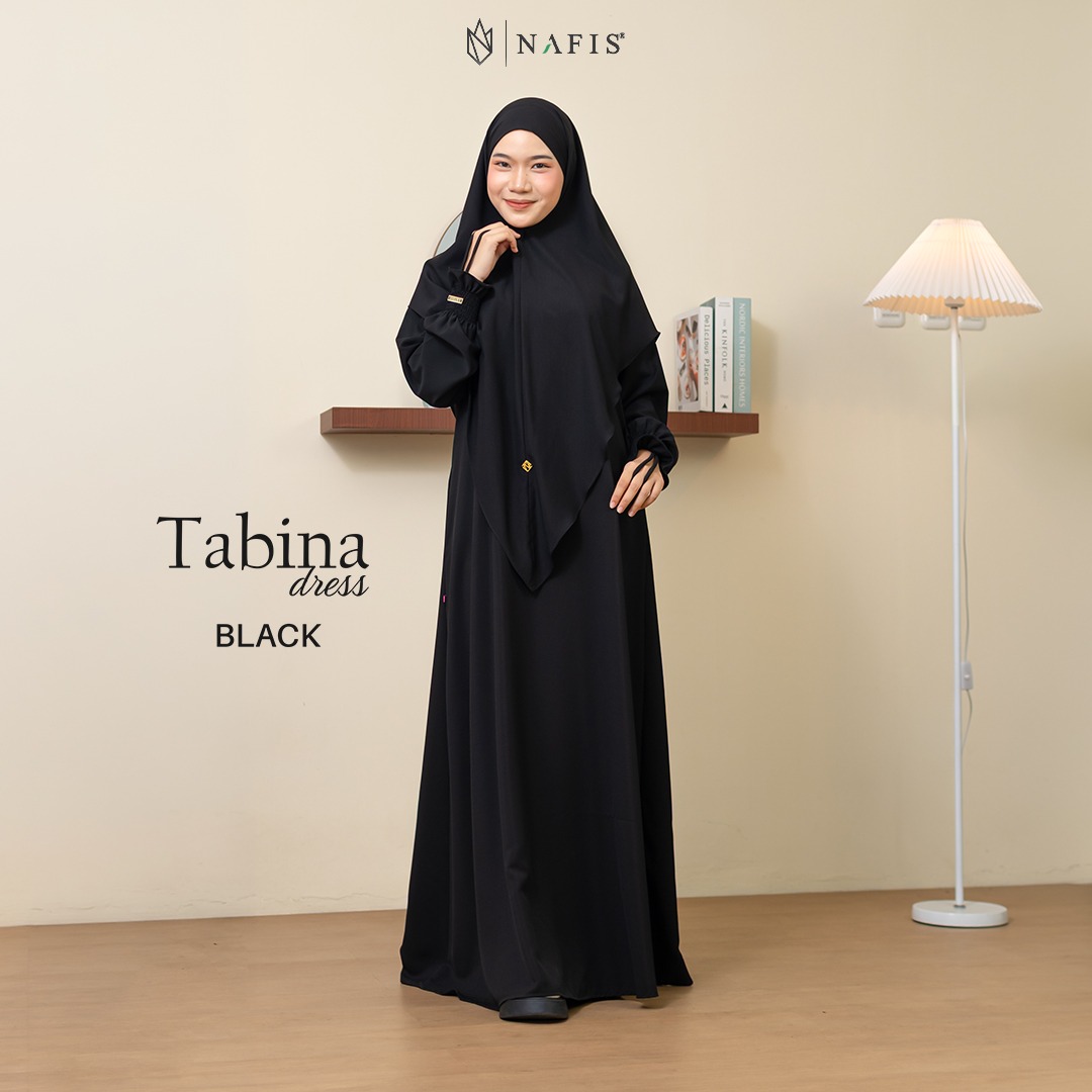NAFIS TABINA SET DRESS BLACK MATERIAL MARBELLA SILK ANTI UV -Nyaman, Flowy, Perlindungan UV