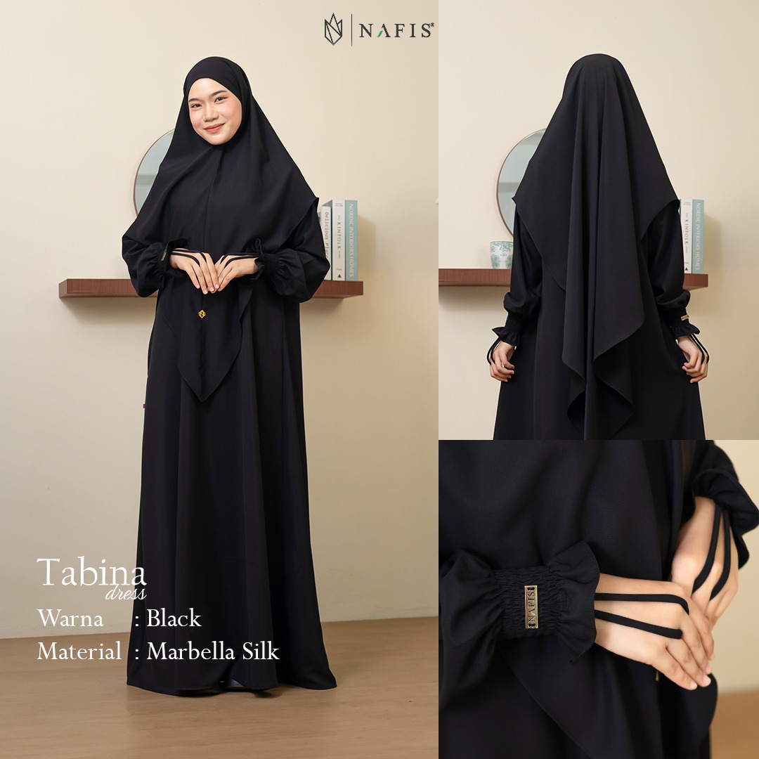 NAFIS TABINA SET DRESS BLACK MATERIAL MARBELLA SILK ANTI UV -Nyaman, Flowy, Perlindungan UV