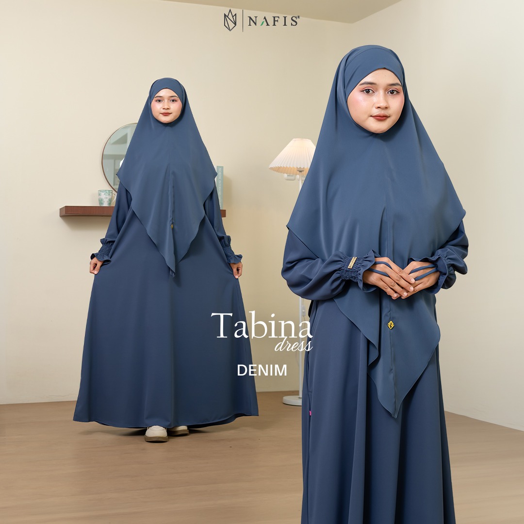 NAFIS TABINA SET DRESS DENIM MATERIAL MARBELLA SILK ANTI UV -Nyaman, Flowy, Perlindungan UV