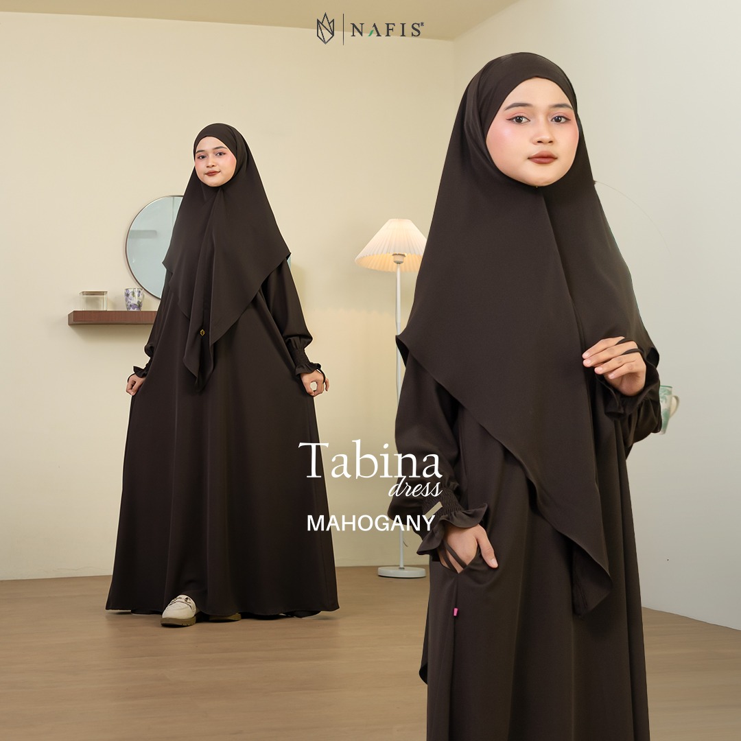 NAFIS TABINA SET DRESS MAHOGANY MATERIAL MARBELLA SILK ANTI UV -Nyaman, Flowy, Perlindungan UV