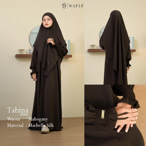 NAFIS TABINA SET DRESS MAHOGANY MATERIAL MARBELLA SILK ANTI UV -Nyaman, Flowy, Perlindungan UV