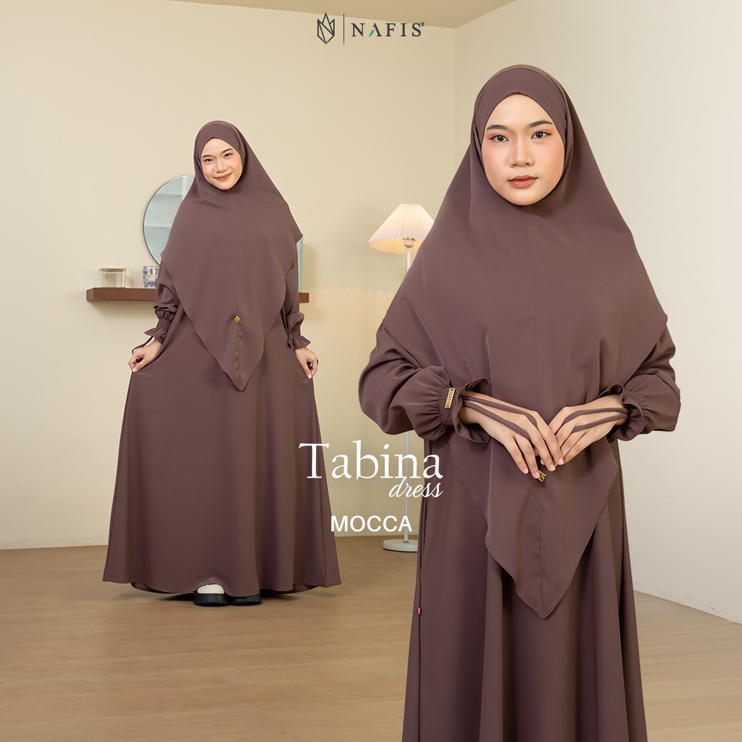 NAFIS TABINA SET DRESS MOCCA MATERIAL MARBELLA SILK ANTI UV -Nyaman, Flowy, Perlindungan UV