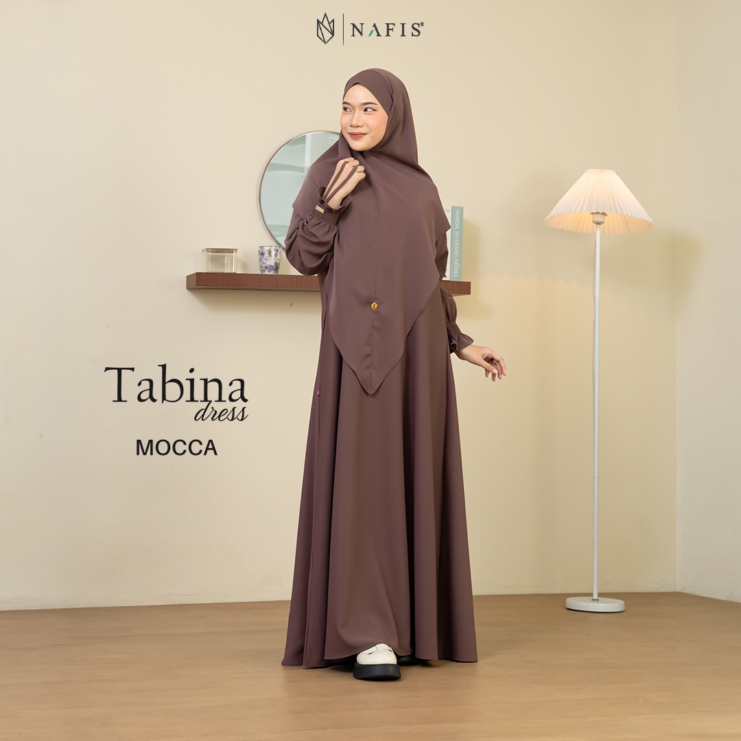 NAFIS TABINA SET DRESS MOCCA MATERIAL MARBELLA SILK ANTI UV -Nyaman, Flowy, Perlindungan UV