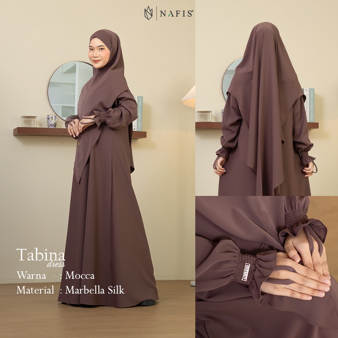 NAFIS TABINA SET DRESS MOCCA MATERIAL MARBELLA SILK ANTI UV -Nyaman, Flowy, Perlindungan UV