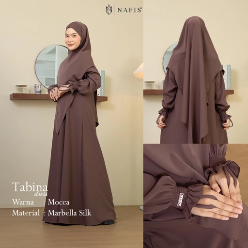 NAFIS TABINA SET DRESS MOCCA MATERIAL MARBELLA SILK ANTI UV -Nyaman, Flowy, Perlindungan UV