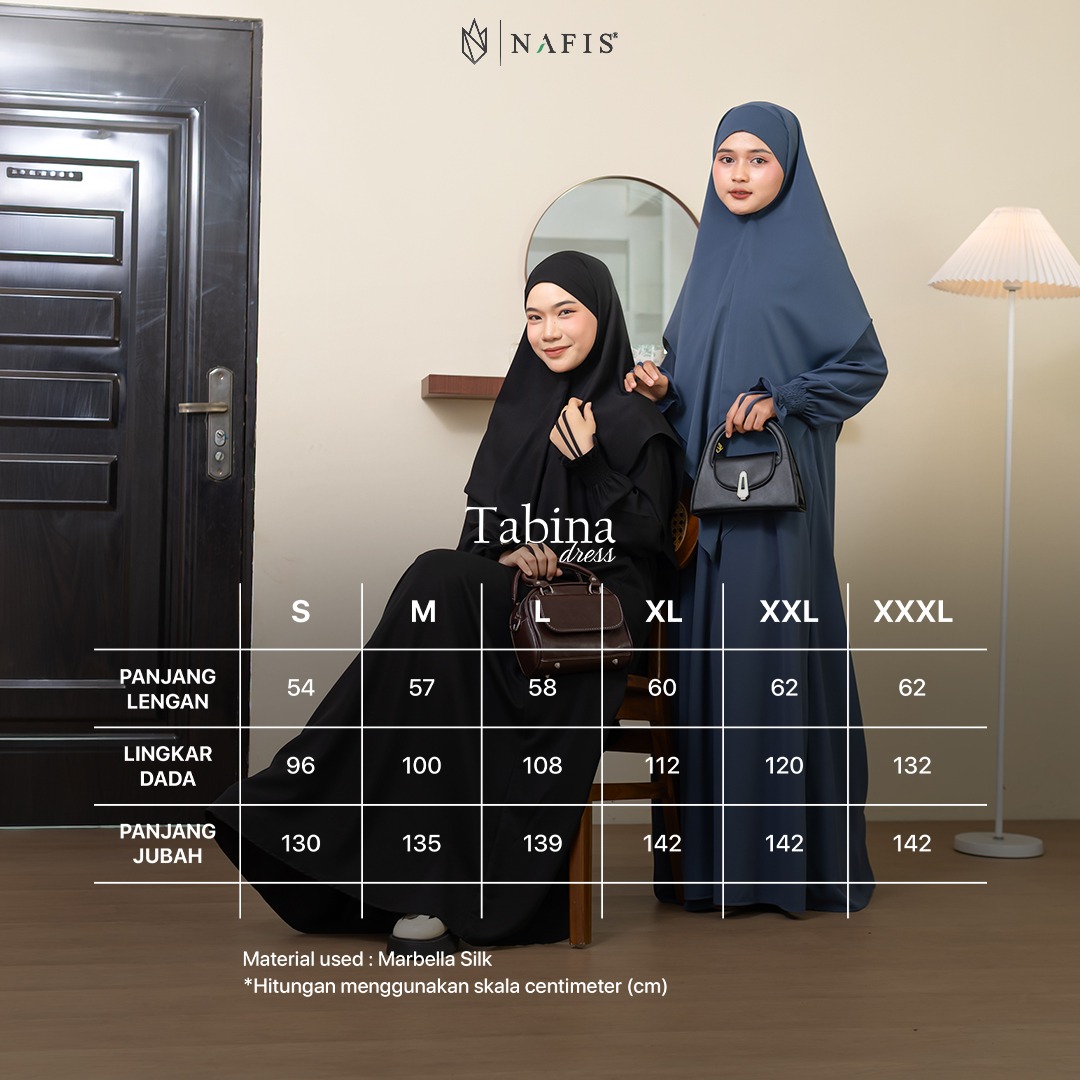NAFIS TABINA SET DRESS BLACK MATERIAL MARBELLA SILK ANTI UV -Nyaman, Flowy, Perlindungan UV