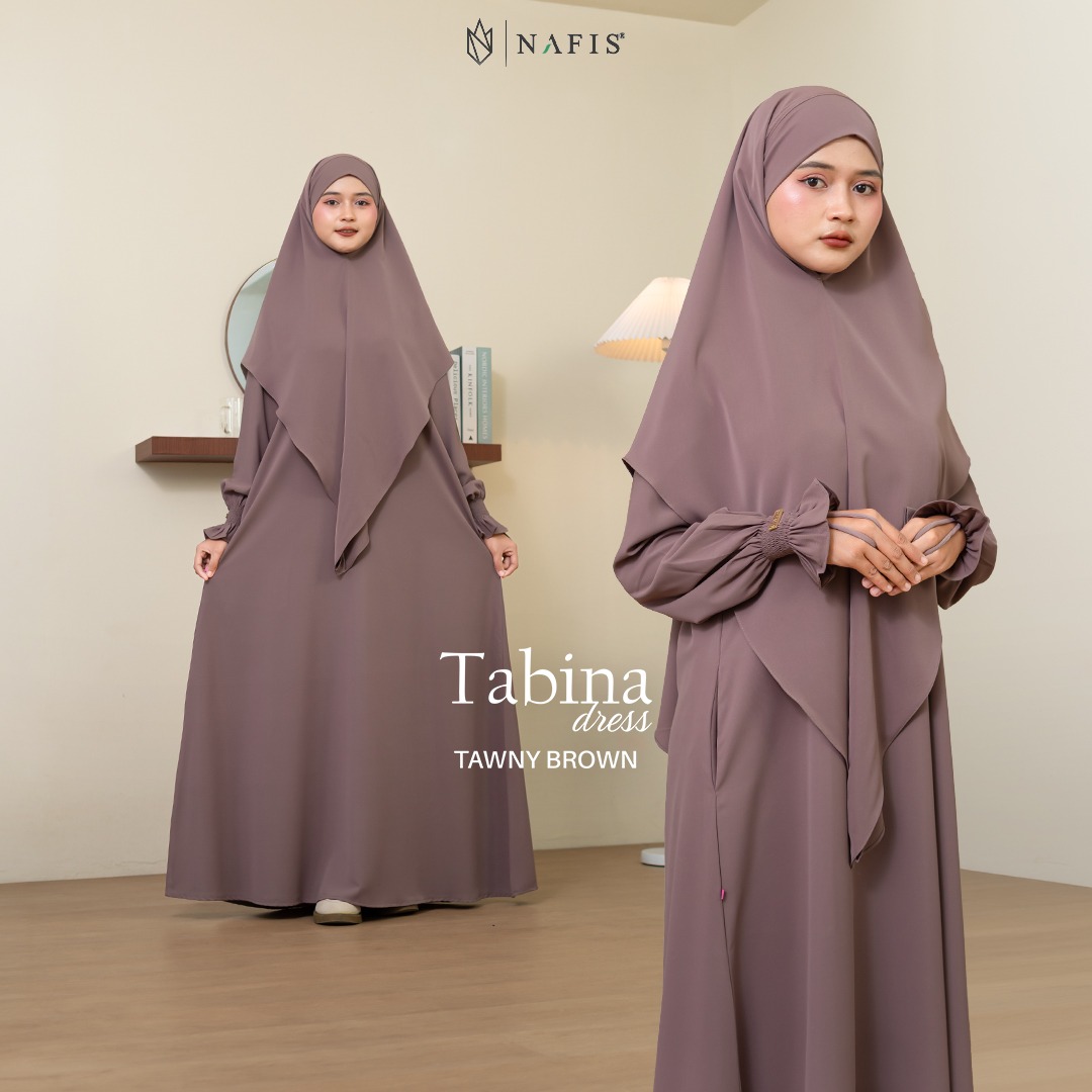 NAFIS TABINA SET DRESS TAWNY BROWN MATERIAL MARBELLA SILK ANTI UV -Nyaman, Flowy, Perlindungan UV