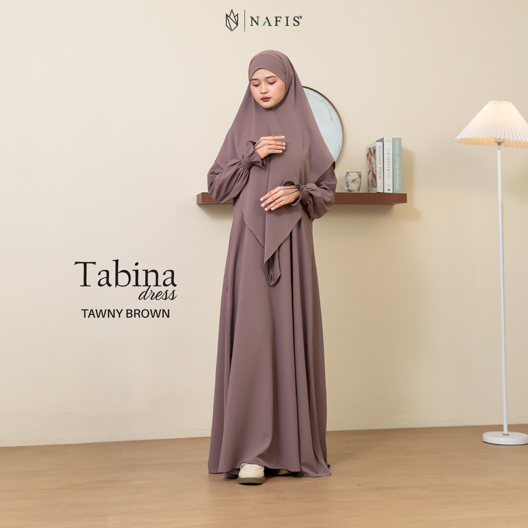 NAFIS TABINA SET DRESS TAWNY BROWN MATERIAL MARBELLA SILK ANTI UV -Nyaman, Flowy, Perlindungan UV