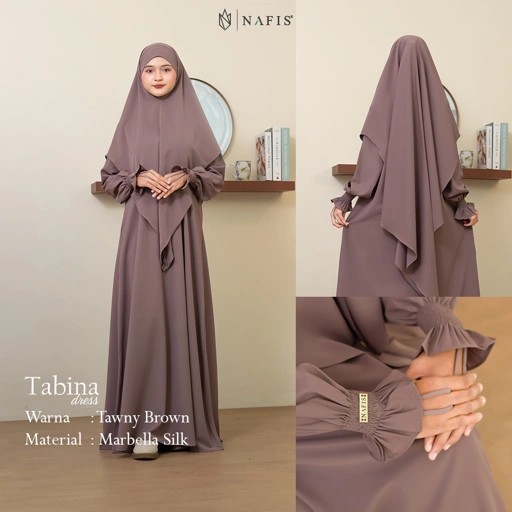 NAFIS TABINA SET DRESS TAWNY BROWN MATERIAL MARBELLA SILK ANTI UV -Nyaman, Flowy, Perlindungan UV