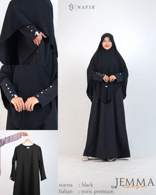 NAFIS JEMMA ABAYA MATERIAL YORIS PREMIUM & JET BLACK-Adem, Nyaman, Fashionable