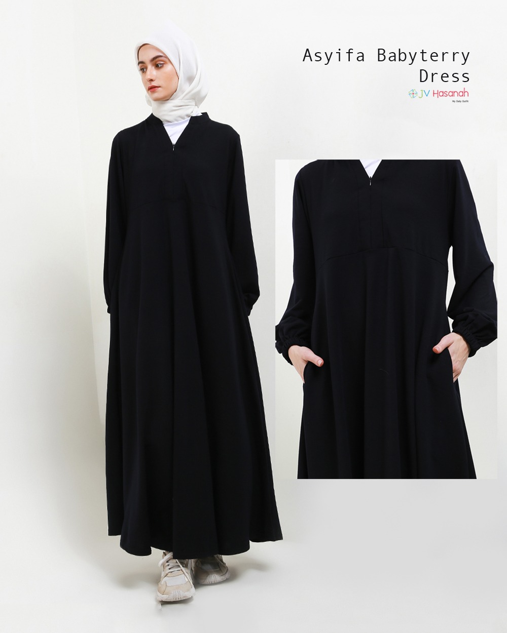 Asyifa Babyterry Dress - Basic Gamis V Busui Friendly Polos