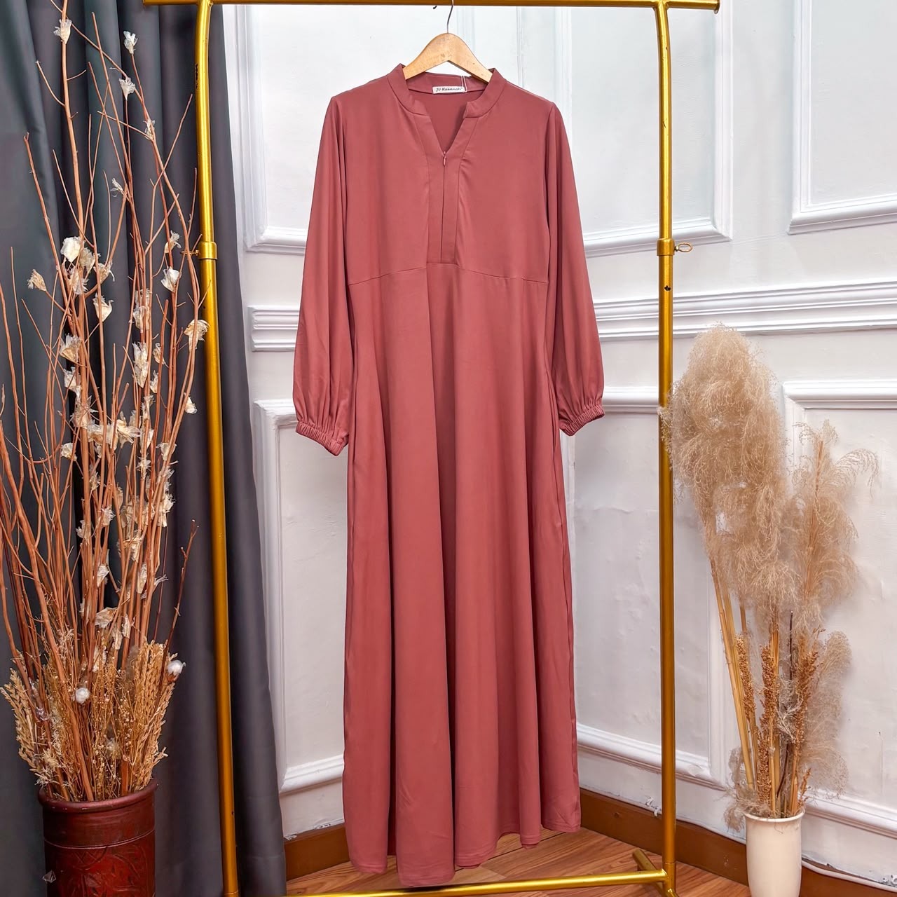 Asyifa Rayon Dress - Gamis V Tangan Kerut Basic Polos Busui Friendly 