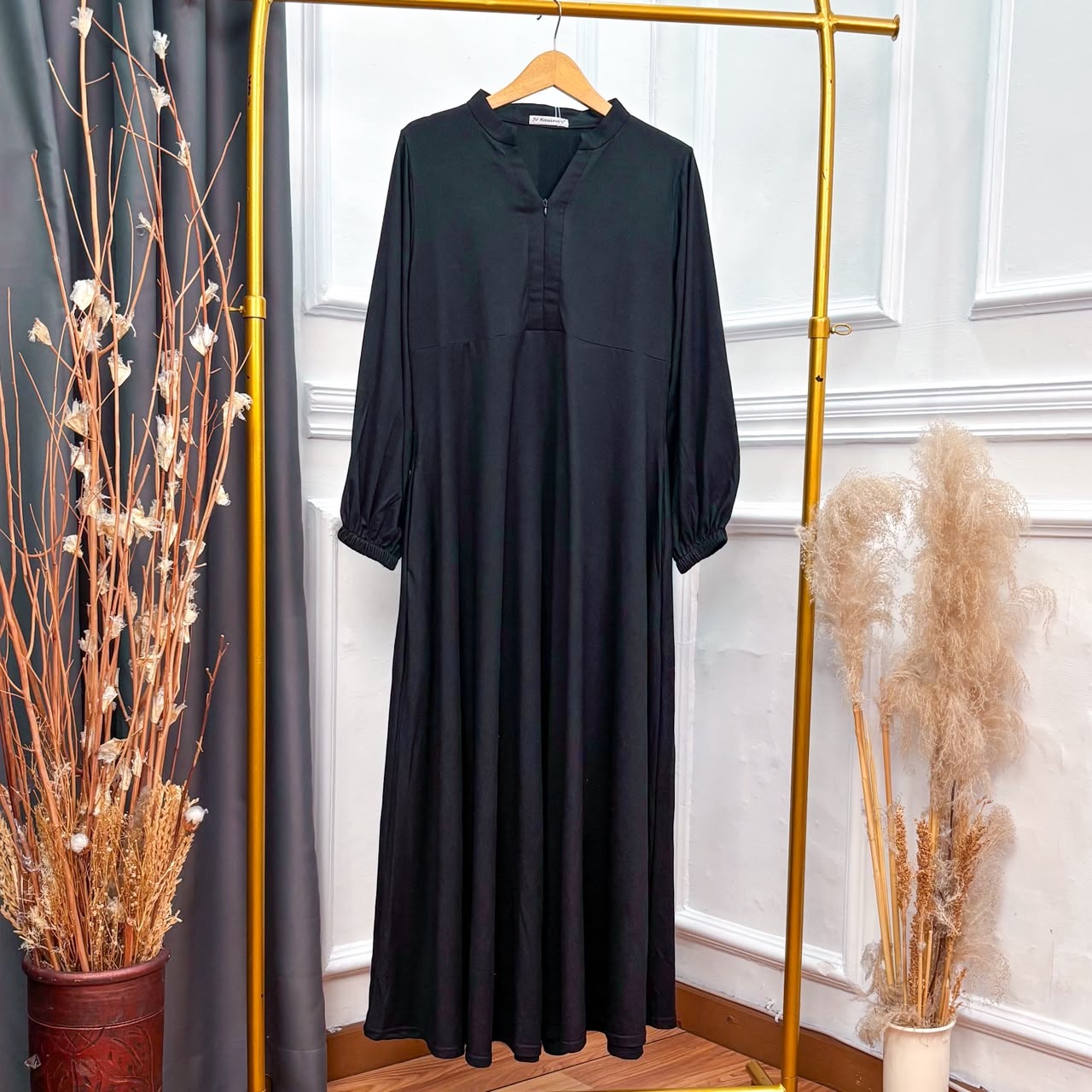 Asyifa Rayon Dress - Gamis V Tangan Kerut Basic Polos Busui Friendly 