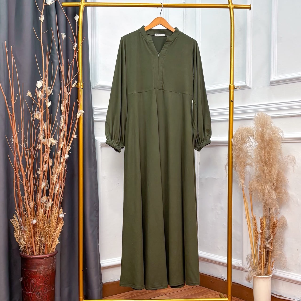 Asyifa Rayon Dress - Gamis V Tangan Kerut Basic Polos Busui Friendly 