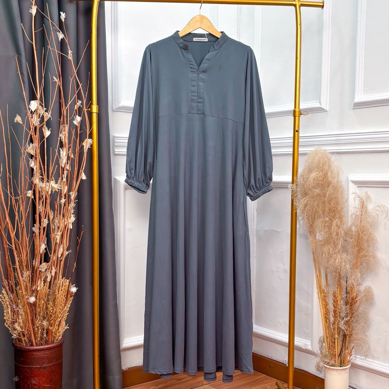 Asyifa Rayon Dress - Gamis V Tangan Kerut Basic Polos Busui Friendly 