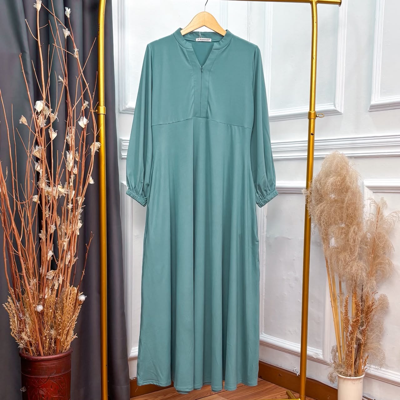 Asyifa Rayon Dress - Gamis V Tangan Kerut Basic Polos Busui Friendly 