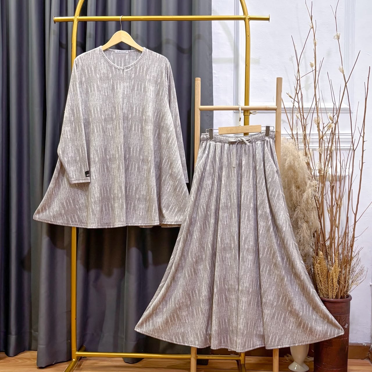 JV Hasanah Oneset Azzahra Timber Knit - Setelan Rok Kulot Payung Busui Jumbo