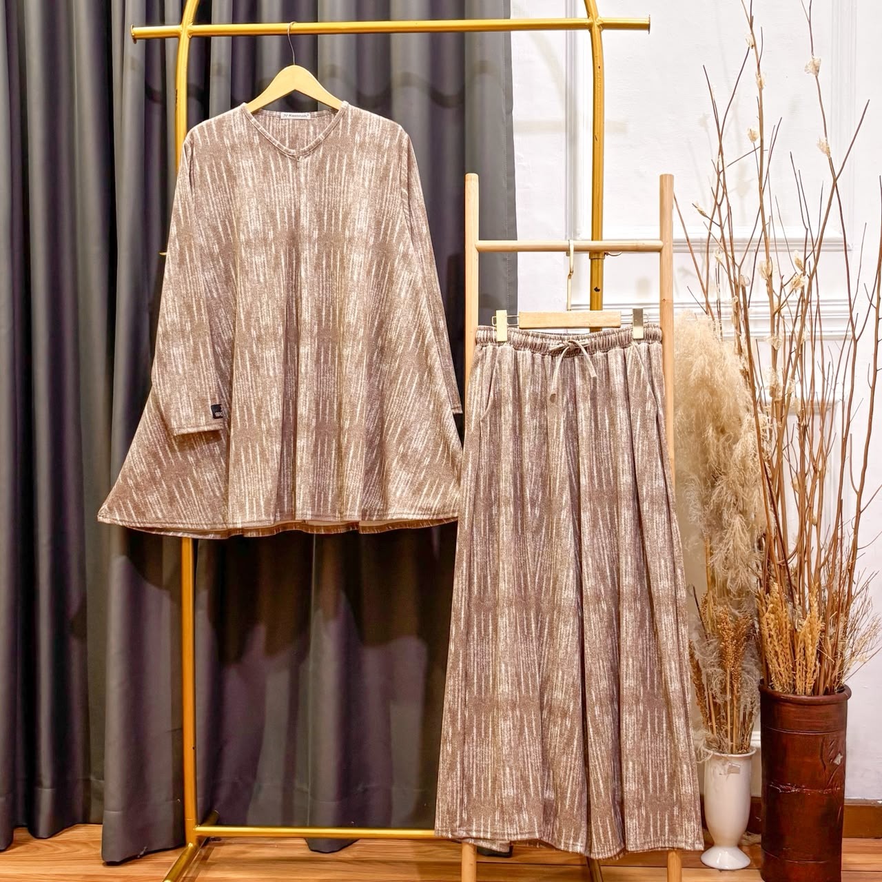 JV Hasanah Oneset Azzahra Timber Knit - Setelan Rok Kulot Payung Busui Jumbo