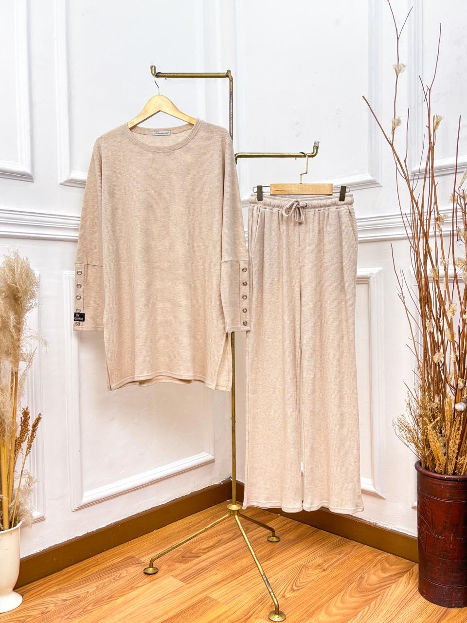Setelan Kulot Kaos Knit Kancing Jumbo Busui - JV Hasanah Oneset Baju Knit Kancing