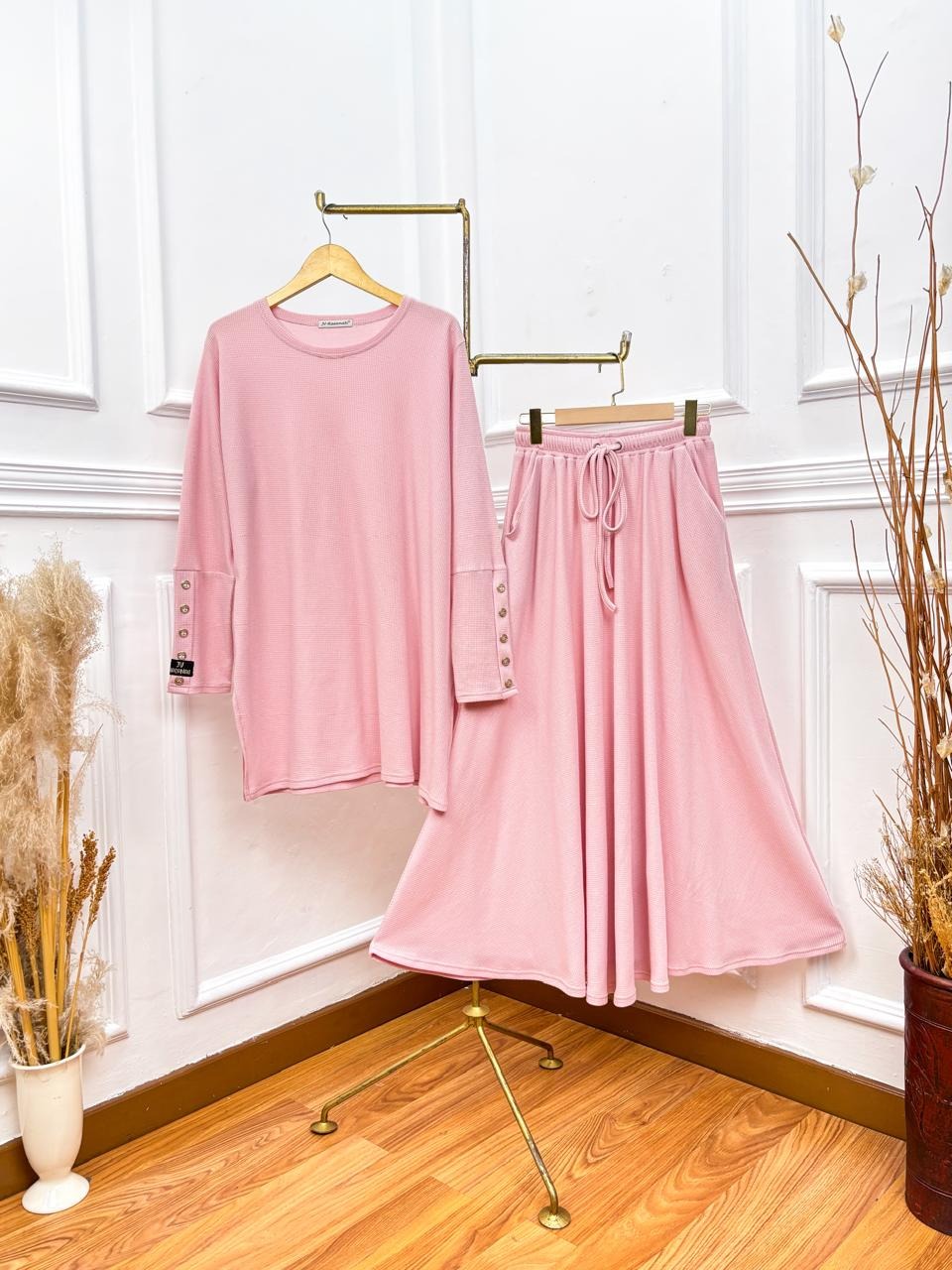 Setelan Kulot Kaos Knit Kancing Jumbo Busui - JV Hasanah Oneset Baju Knit Kancing