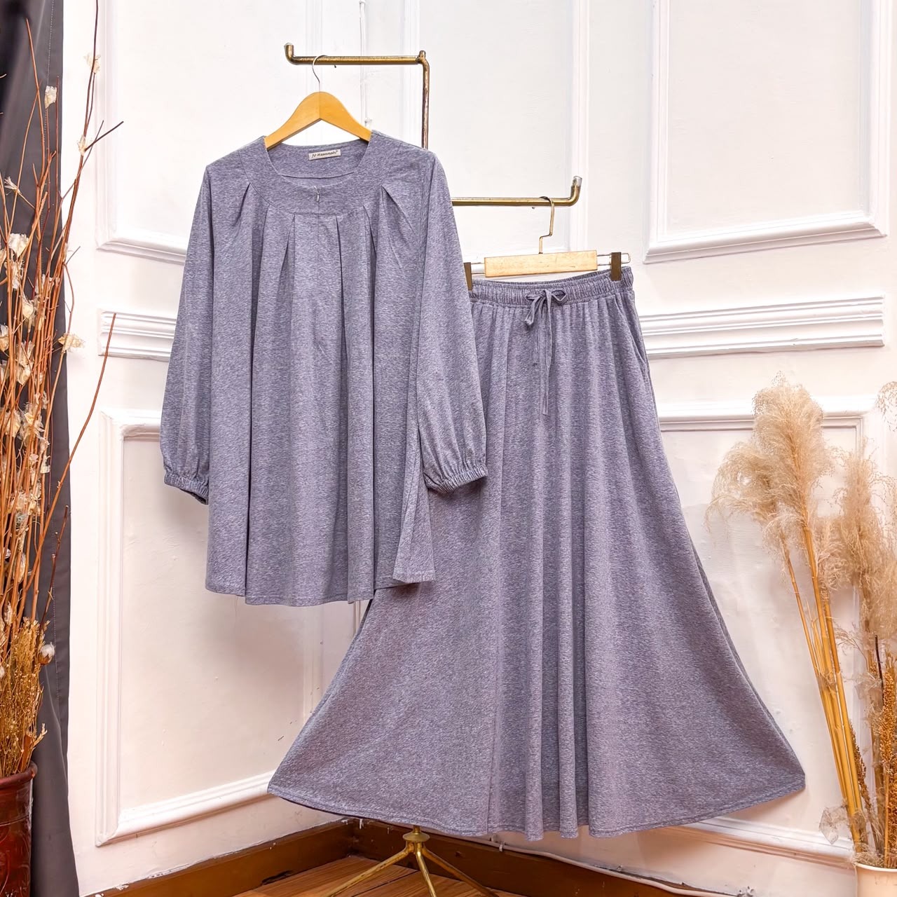 Azizah Set Rok dan Kulot Ruffles Busui Big Size - Oneset Rok dan Kulot Rempel Busui Jumbo Olahraga