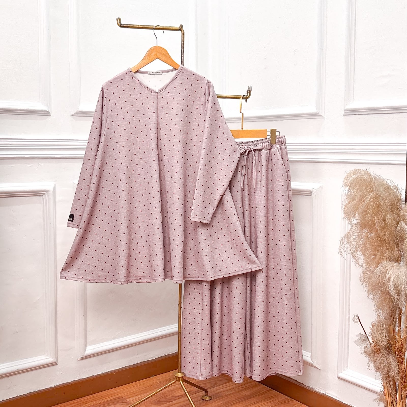 JV Hasanah Oneset Azzahra Polka Knit - Setelan Rok dan Kulot Payung Busui Jumbo