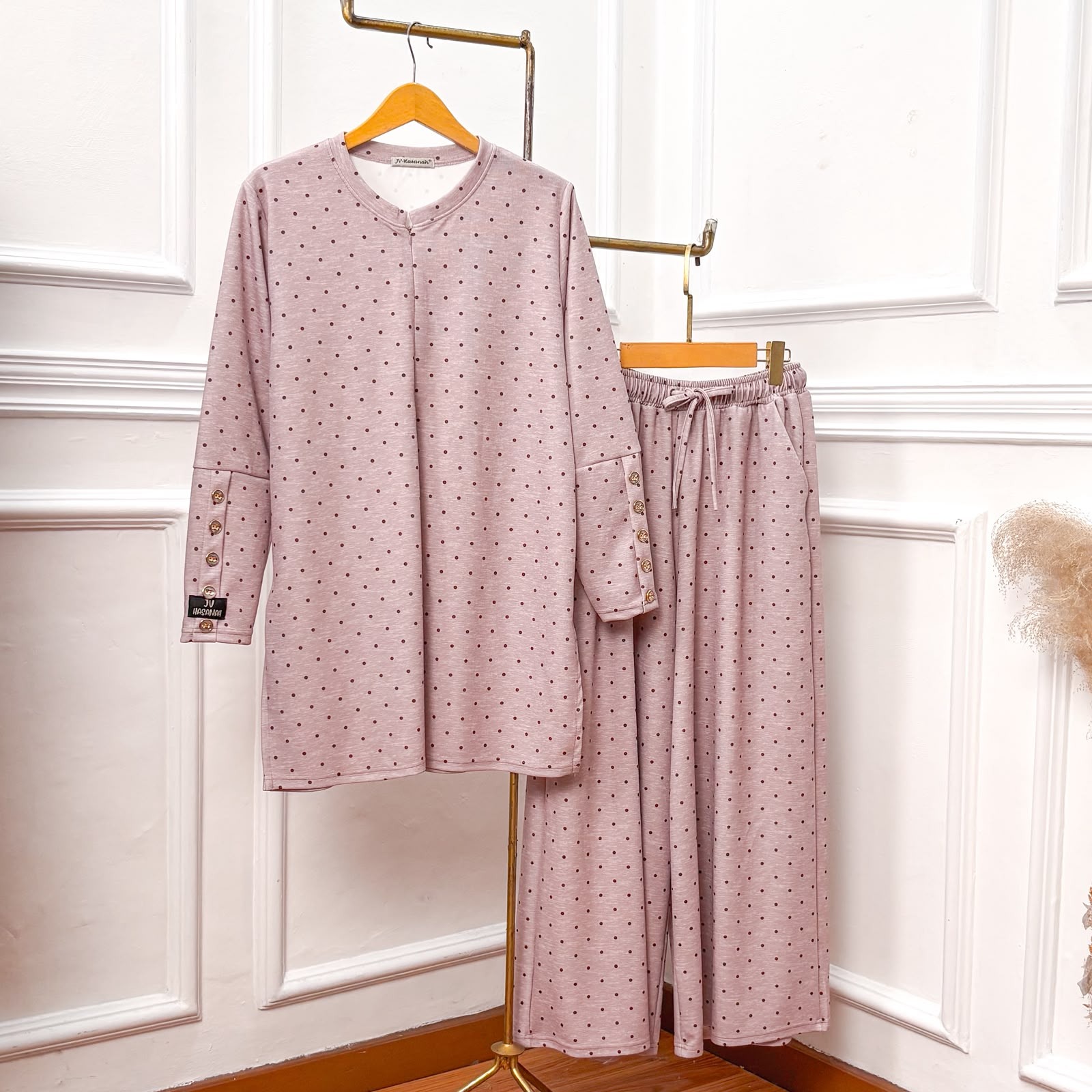 Setelan Baju Kurung Polka Busui - JV Hasanah Setelan Baju Kurung Polka