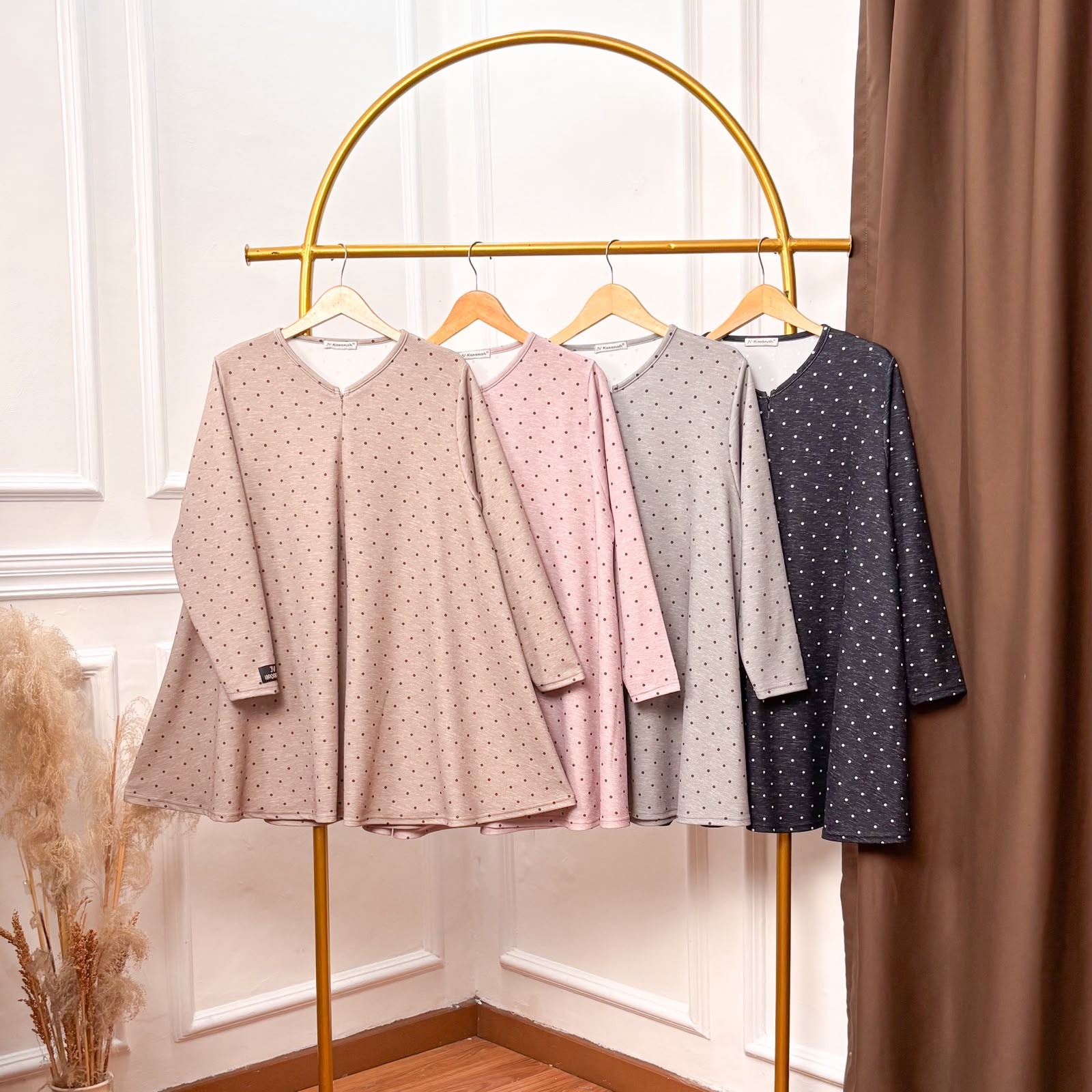 JV Hasanah Oneset Azzahra Polka Knit - Setelan Rok dan Kulot Payung Busui Jumbo